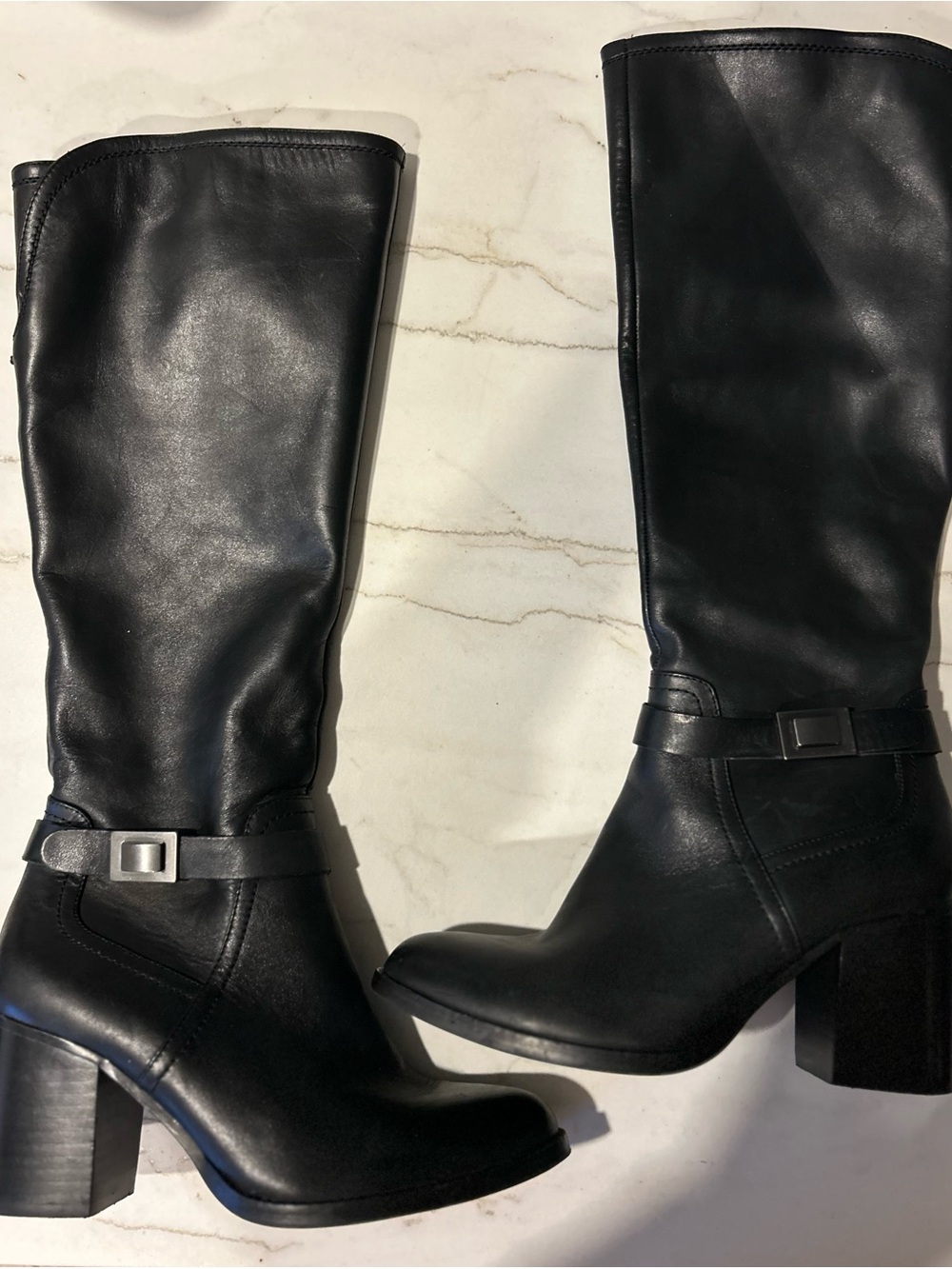 Franco Sarto Alexa Black Leather Knee-High Heeled Boots - Size 7M (Worn Once)